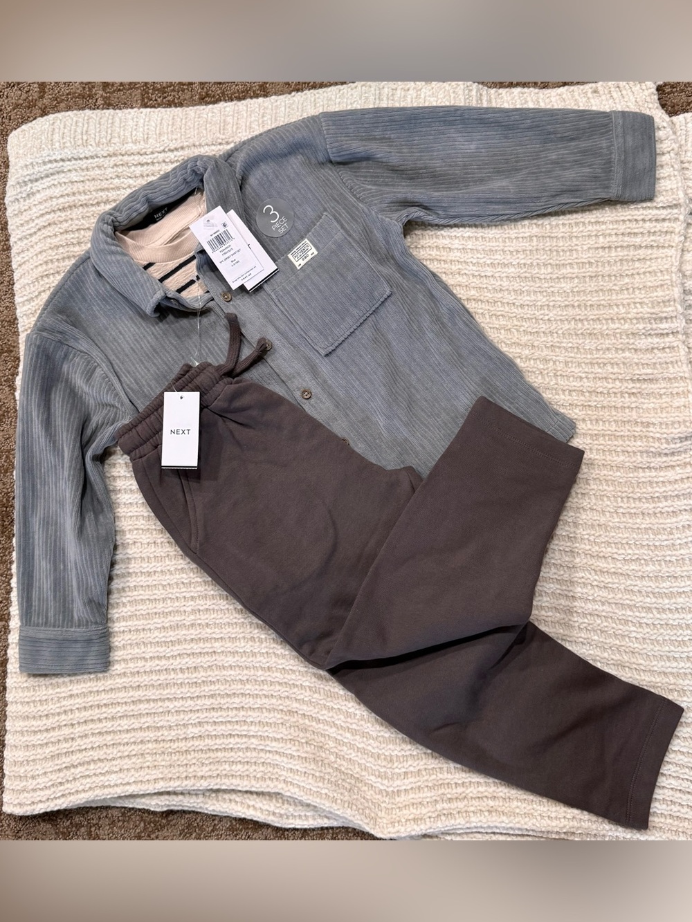 Next NWT Boys Blue Corduroy Jersey Shirt Tee and Pants 3 Piece Set 4-5Y